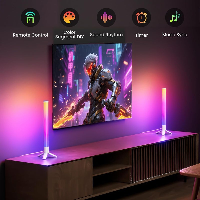 TJOY 360° Smart Light Bars, TV Monitor Backlight with Music Sync, RGB Light Bar with Remote Control, LED Game Desk Lights, Ambient Lighting for PC, Table, Gaming Decoration(White,Plastic Material) - Image 5